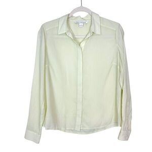 Diane Von Furstenberg Shirt Womens 6 yellow Green Silk Blend Crepe Button Up DVF